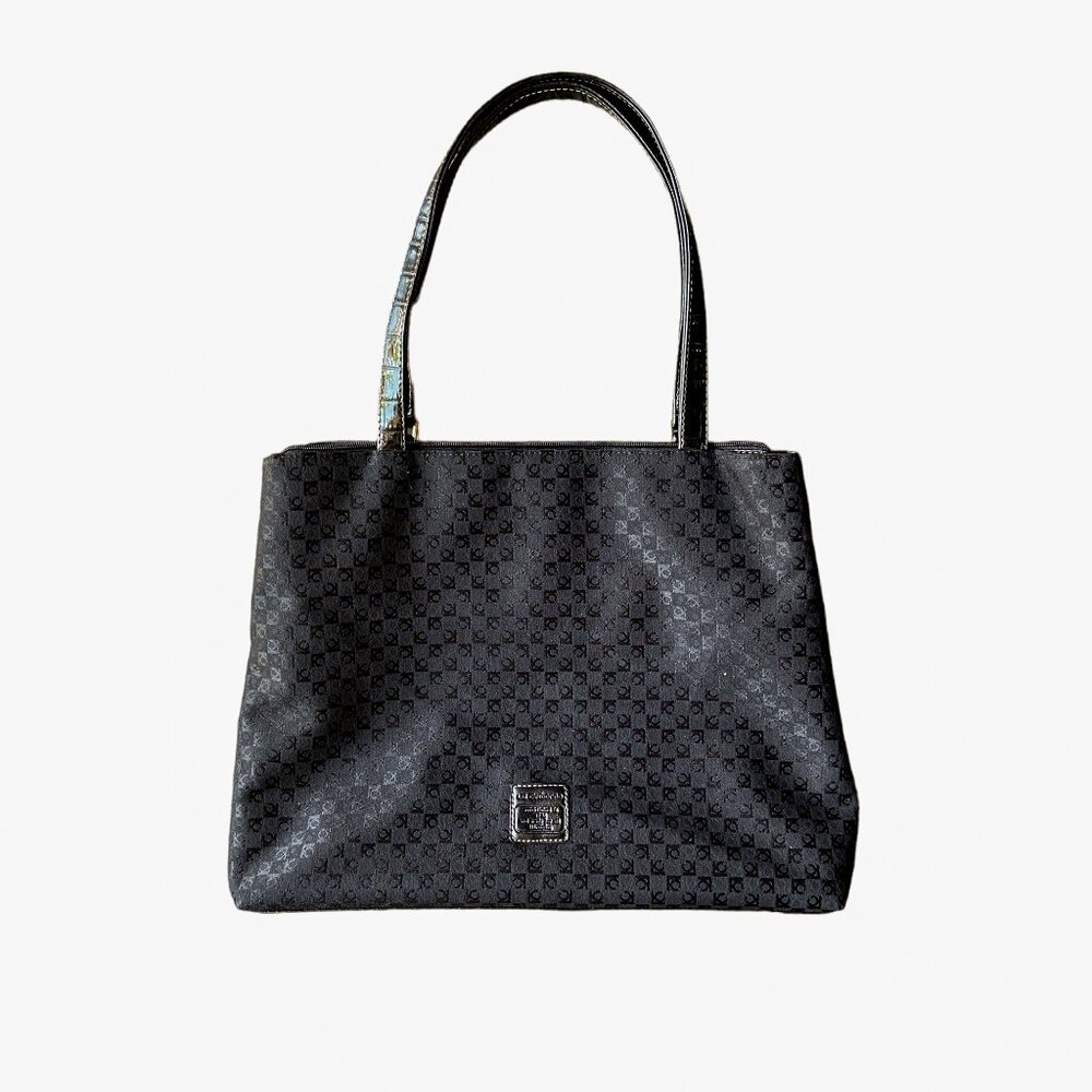 Vintage Liz Claiborne Large Black Zip Top Purse Tote With LC Logo Print